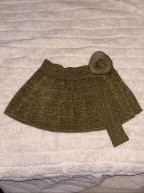 Isa Boulder Olive Green Knit Pleated Skater Skirt with Tie Detail